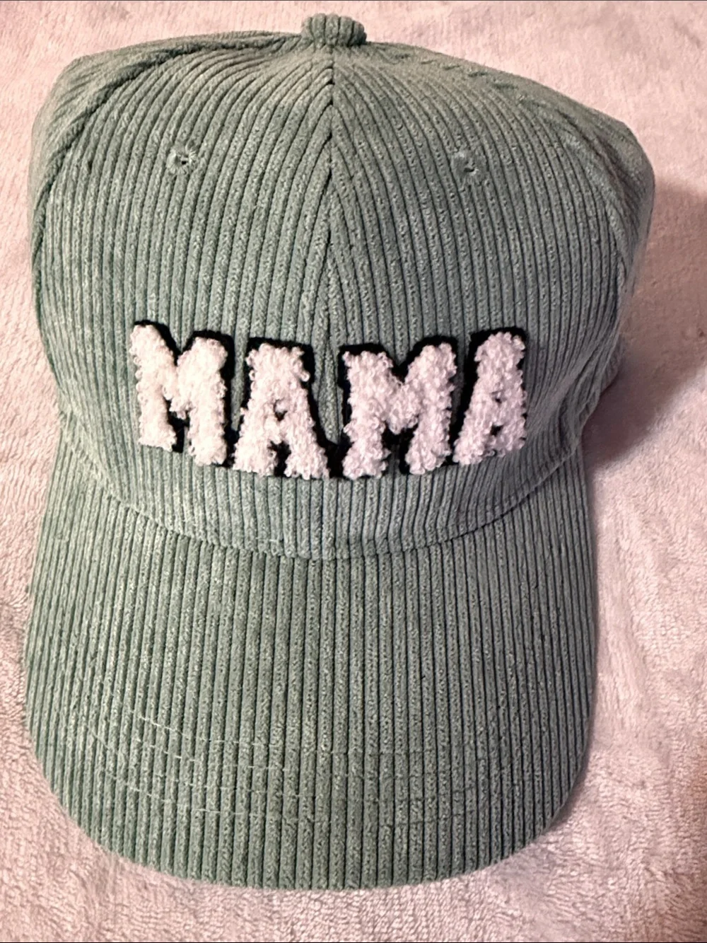 MAMA Embroidered Corduroy Cap - Sage Green